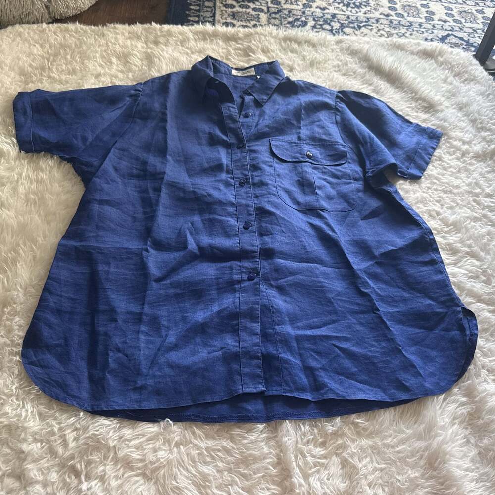Ann Gerlin Women’s Blue 100% Linen‎ Button Down Size 18